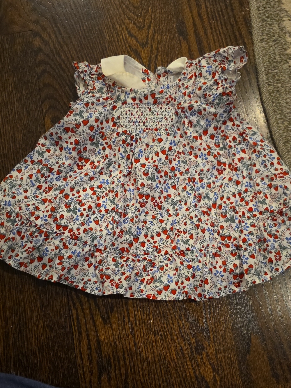 Janie and Jack White Floral Smocked Cotton Dress with Red and Blue Flowers